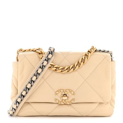 Chanel Lambskin Quilted Medium Chanel 19 Flap Beige 1 of 15