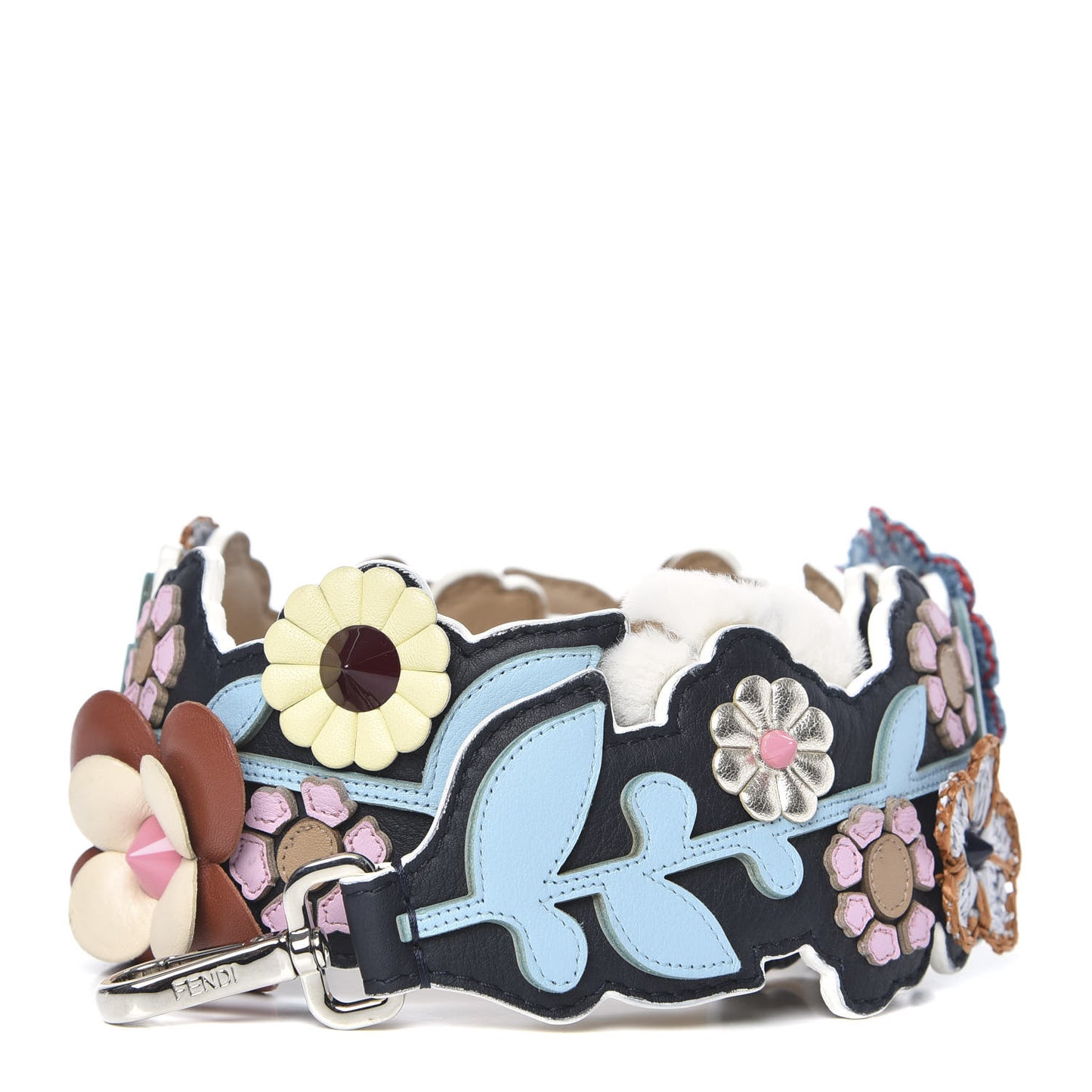 Vitello Dolce Raffia Nappa Catalan Mirror Mink Flowerland Studded Strap You Blue Notte Cuoio Multicolor