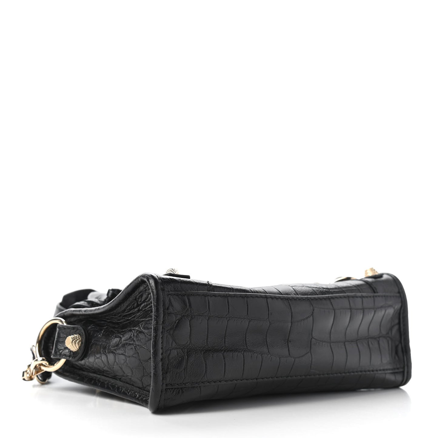 Calfskin Crocodile Embossed Giant 12 Gold Hardware Mini City Black