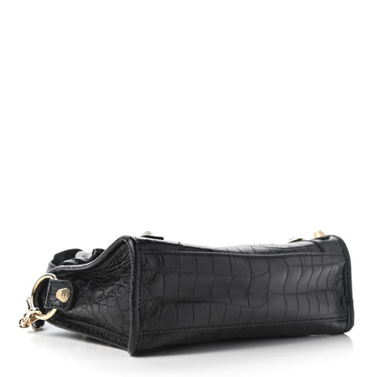 Balenciaga Calfskin Crocodile Embossed Giant 12 Gold Hardware Mini City Black 3 of 8