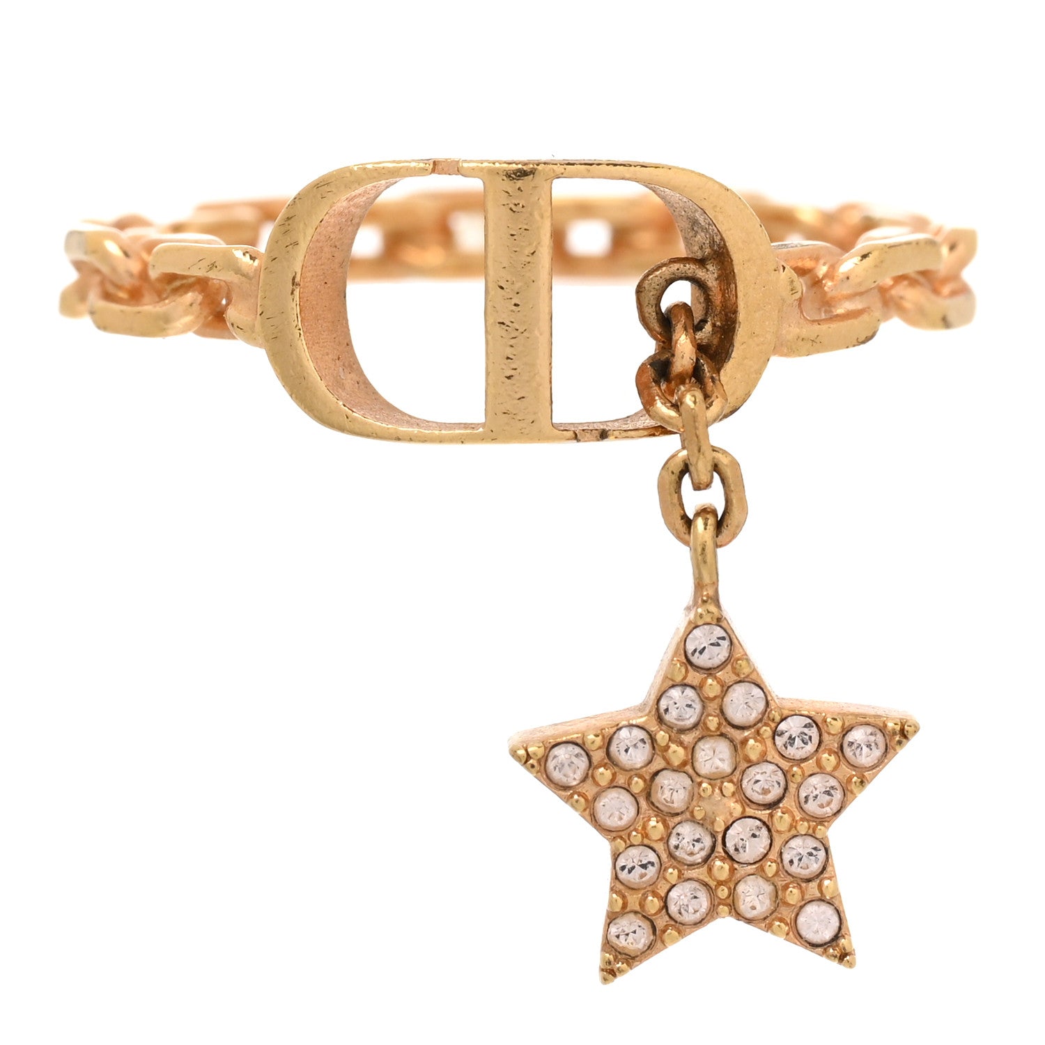 Christian Dior Metal Crystal Star CD Ring L 54/7 Gold 1 of 4