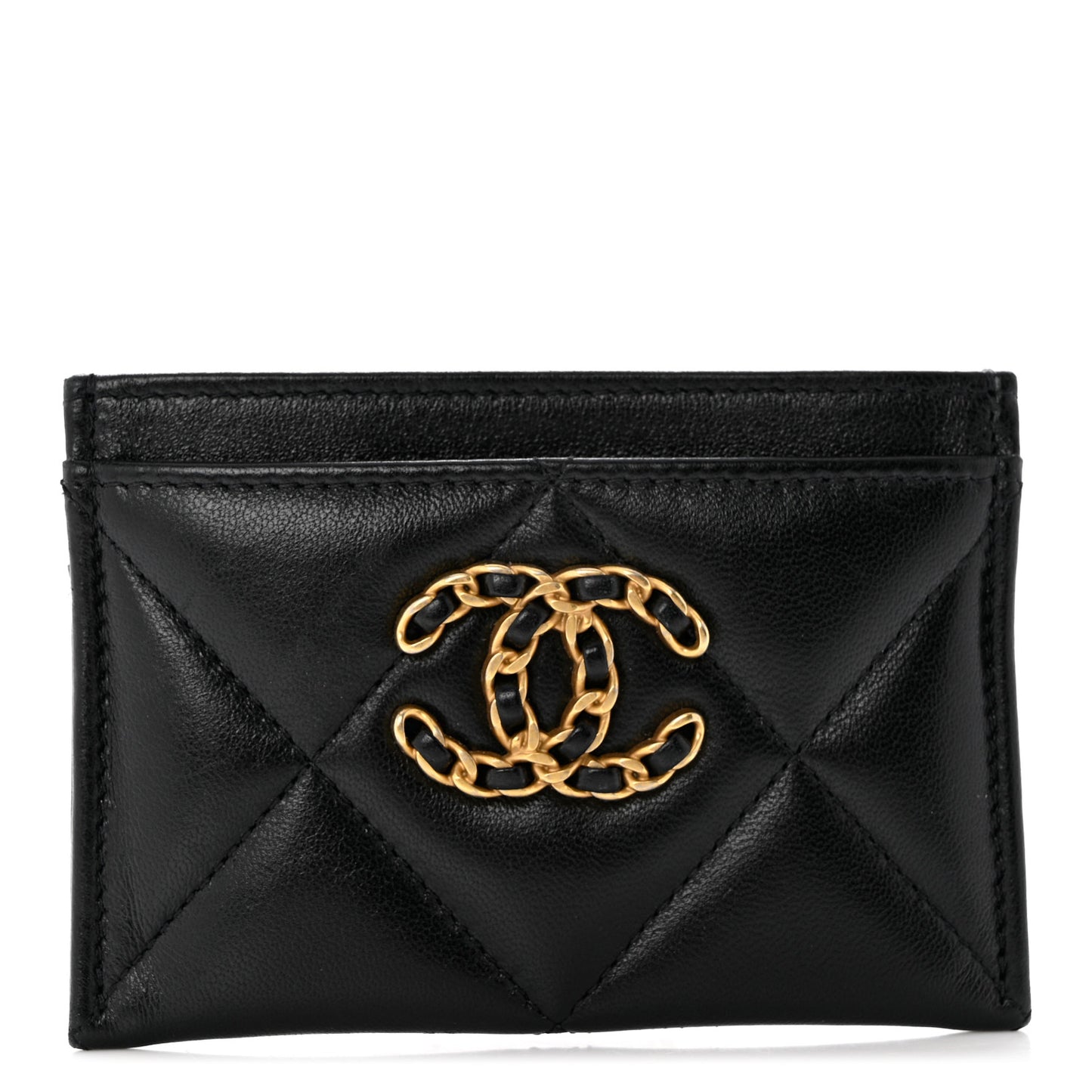Lambskin Quilted Chanel 19 Card Holder Black
