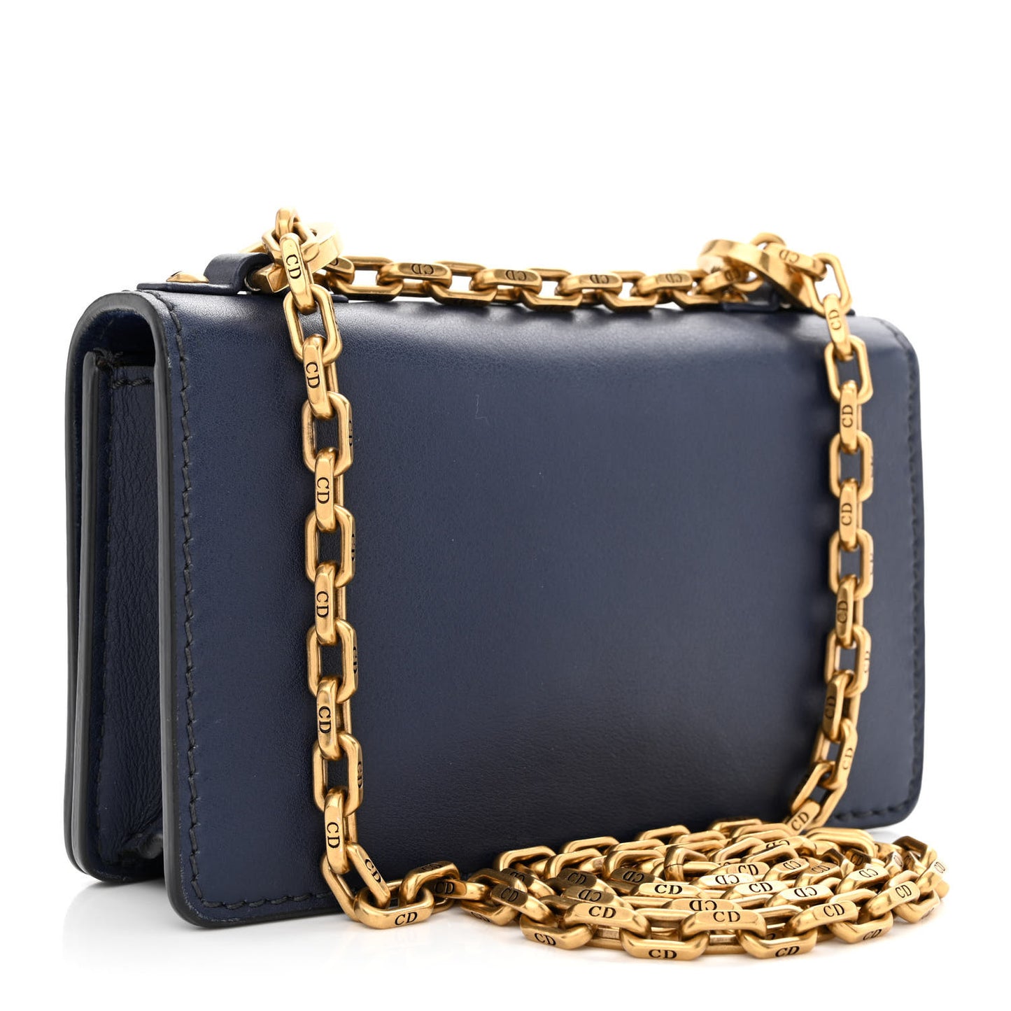Calfskin Mini J'Adior Chain Flap Bag Navy Blue