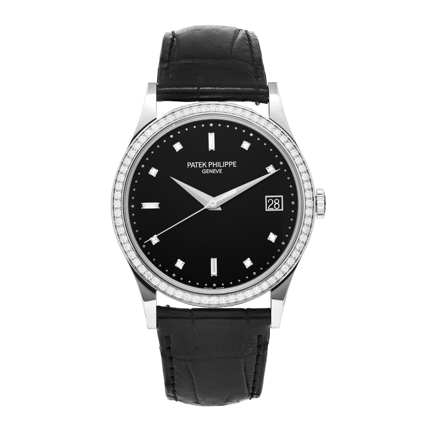 18K White Gold Alligator Diamond Bezel 38mm Calatrava Automatic Watch Black 5297G-001
