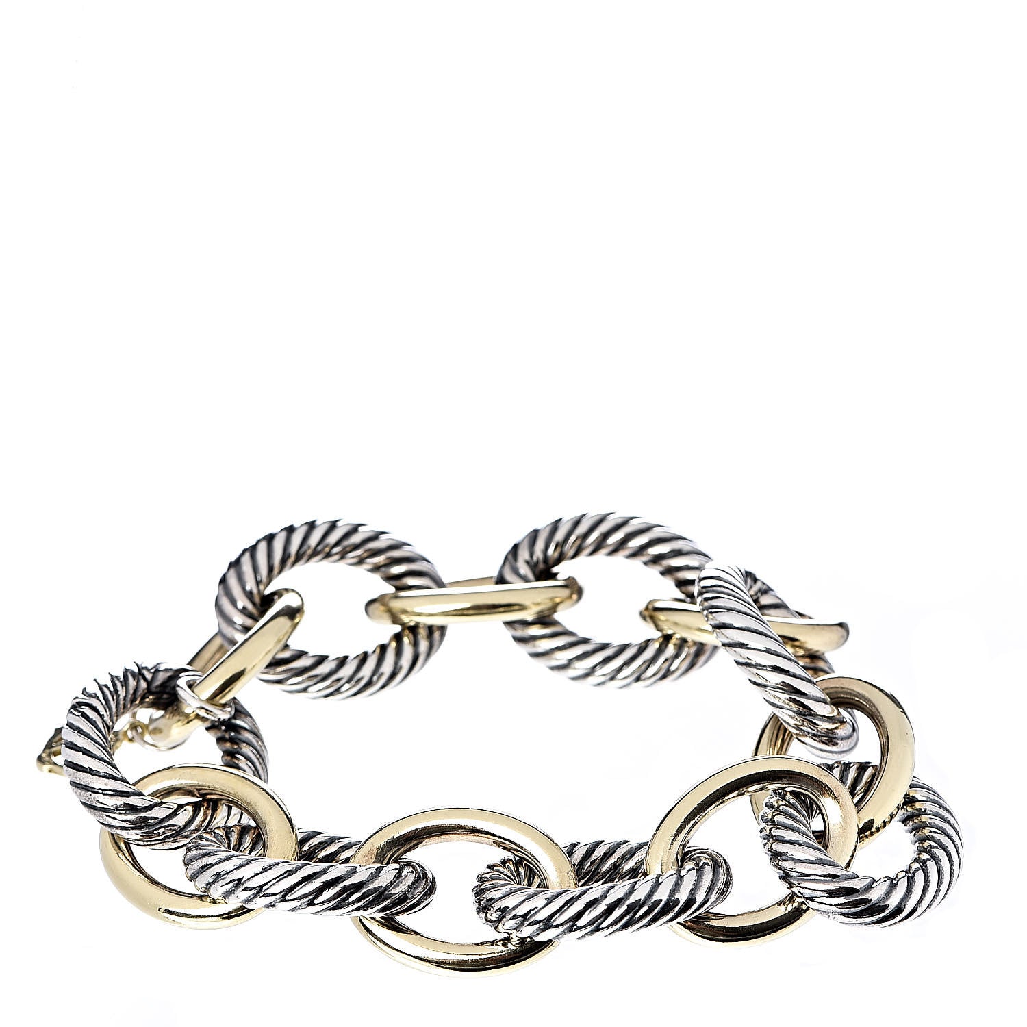 David Yurman Sterling Silver 18K Yellow Gold 17mm Extra Large Oval Link Bracelet 1 of 4