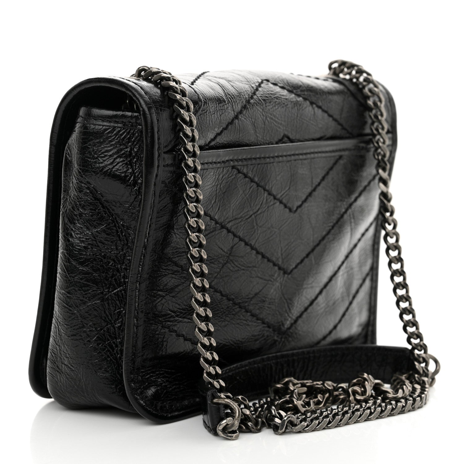 Saint Laurent Crinkled Calfskin Matelasse Monogram Niki Chain Wallet Black 3 of 10