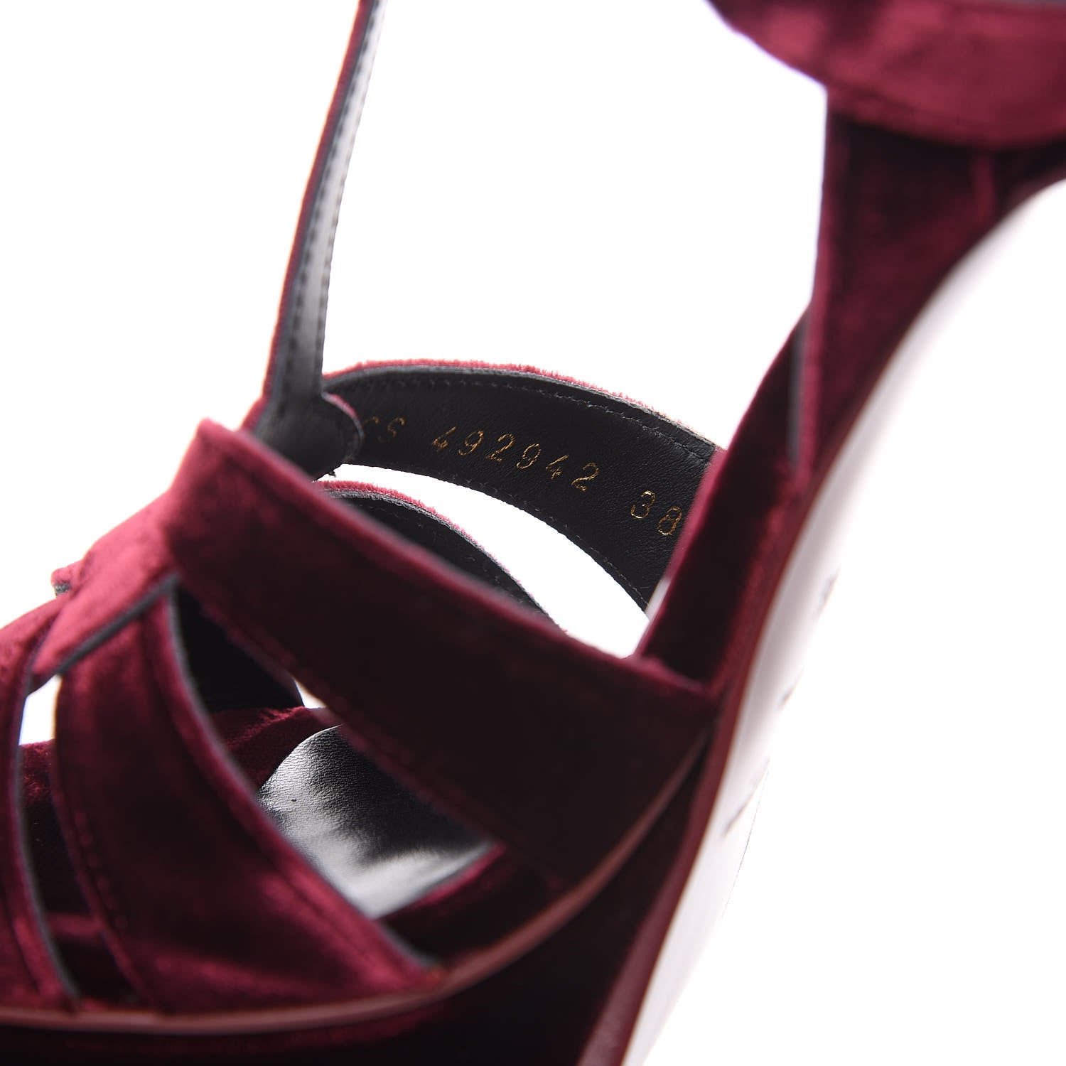 Saint Laurent Velvet Tribute 105 Platform Sandals 38.5 Burgundy 8 of 10