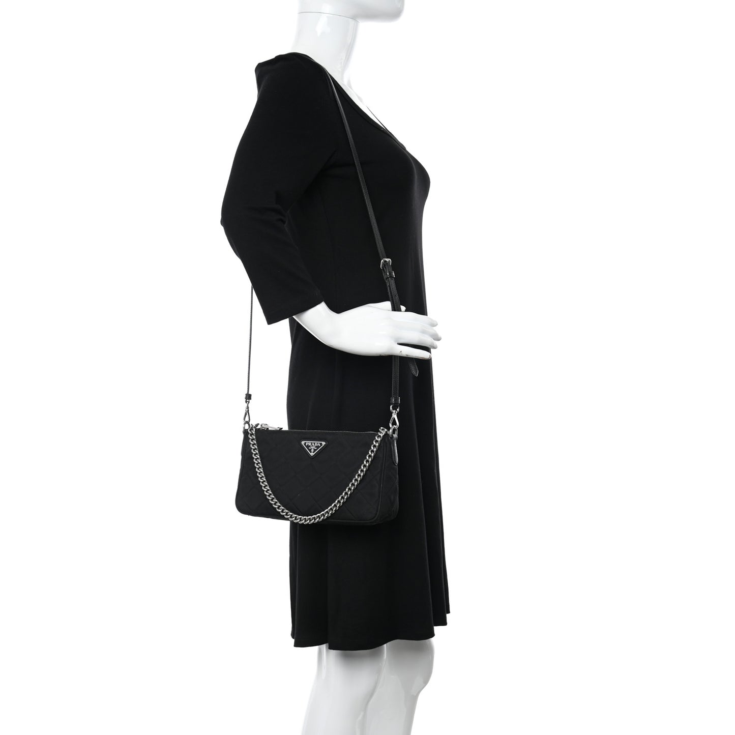 Nylon Tessuto Impuntu Quilted Crossbody Bag Black