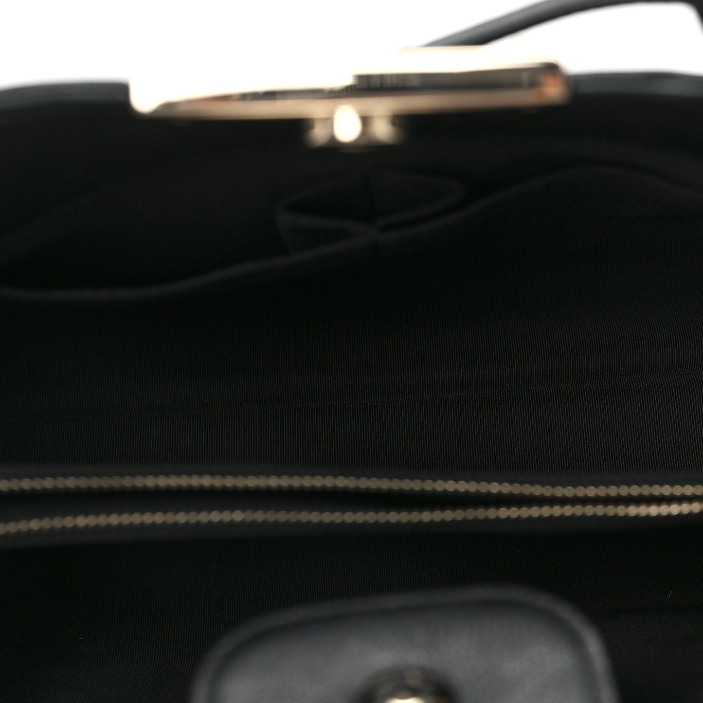 Grained Calfskin Stitched Large Label Click Shopper Tote Black