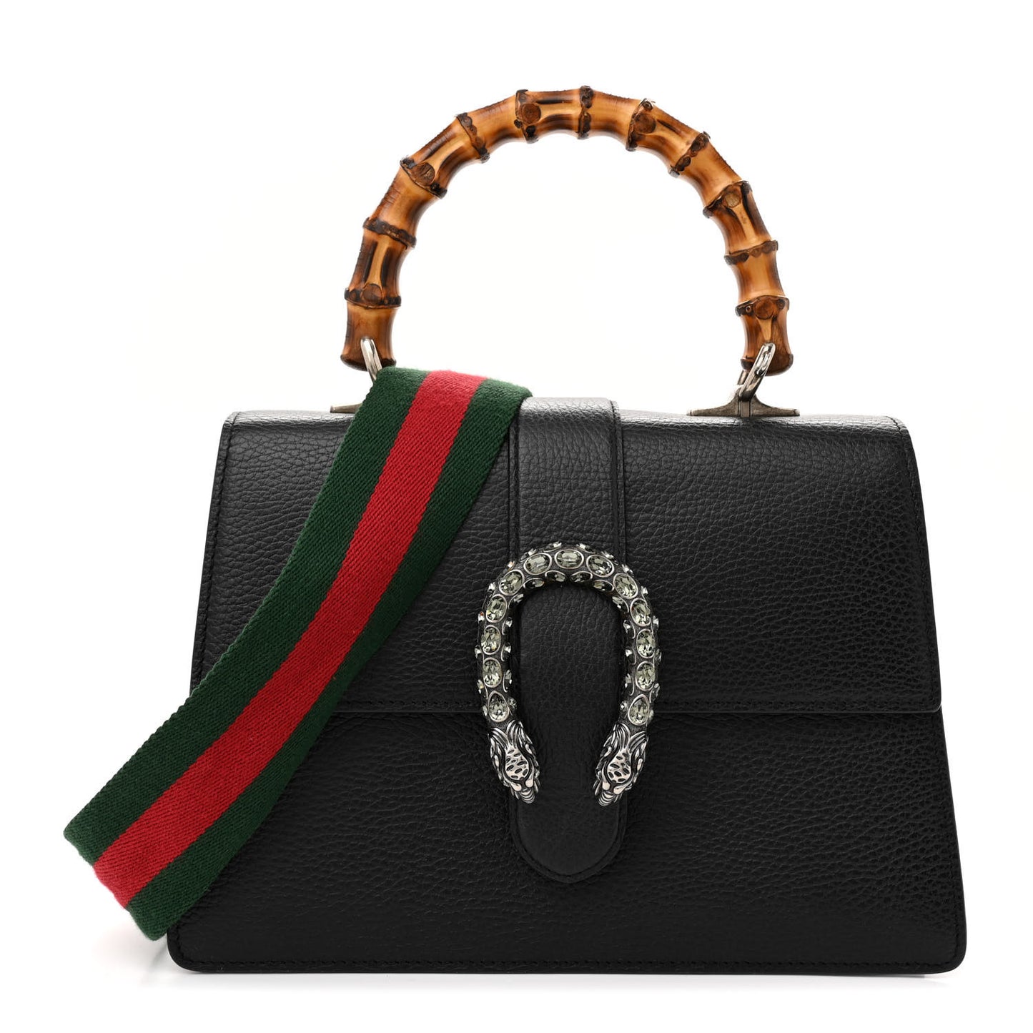 Dollar Calfskin Crystal Web Medium Dionysus Bamboo Top Handle Bag Black Black Diamond