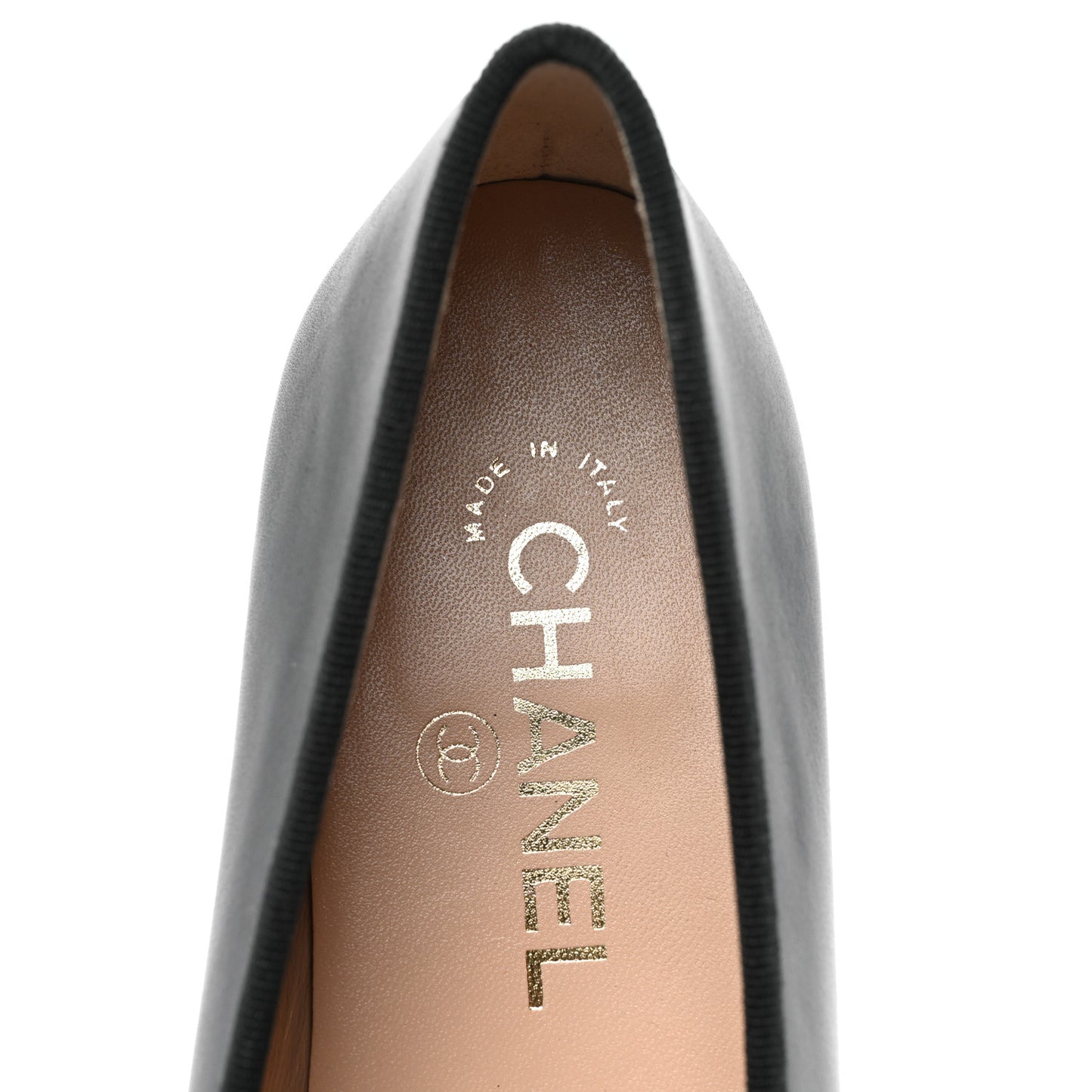 Lambskin Cap Toe Ballerina Flats 37.5 Black Gold