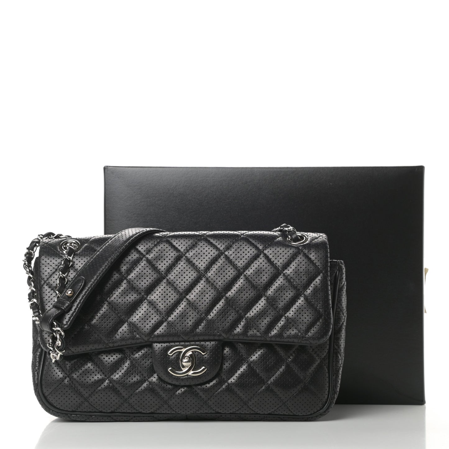Lambskin Perforated Jumbo Punch Flap Black