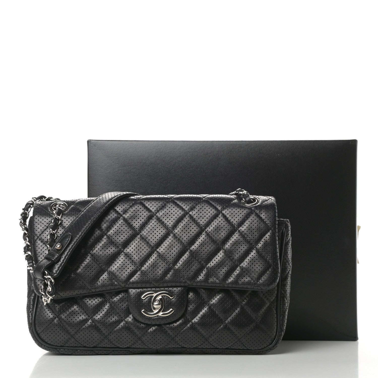 Chanel Lambskin Perforated Jumbo Punch Flap Black 13 of 13