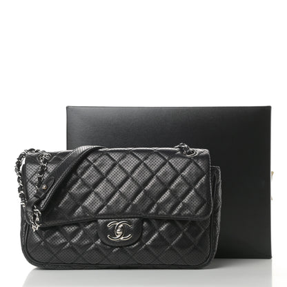 Chanel Lambskin Perforated Jumbo Punch Flap Black 13 of 13