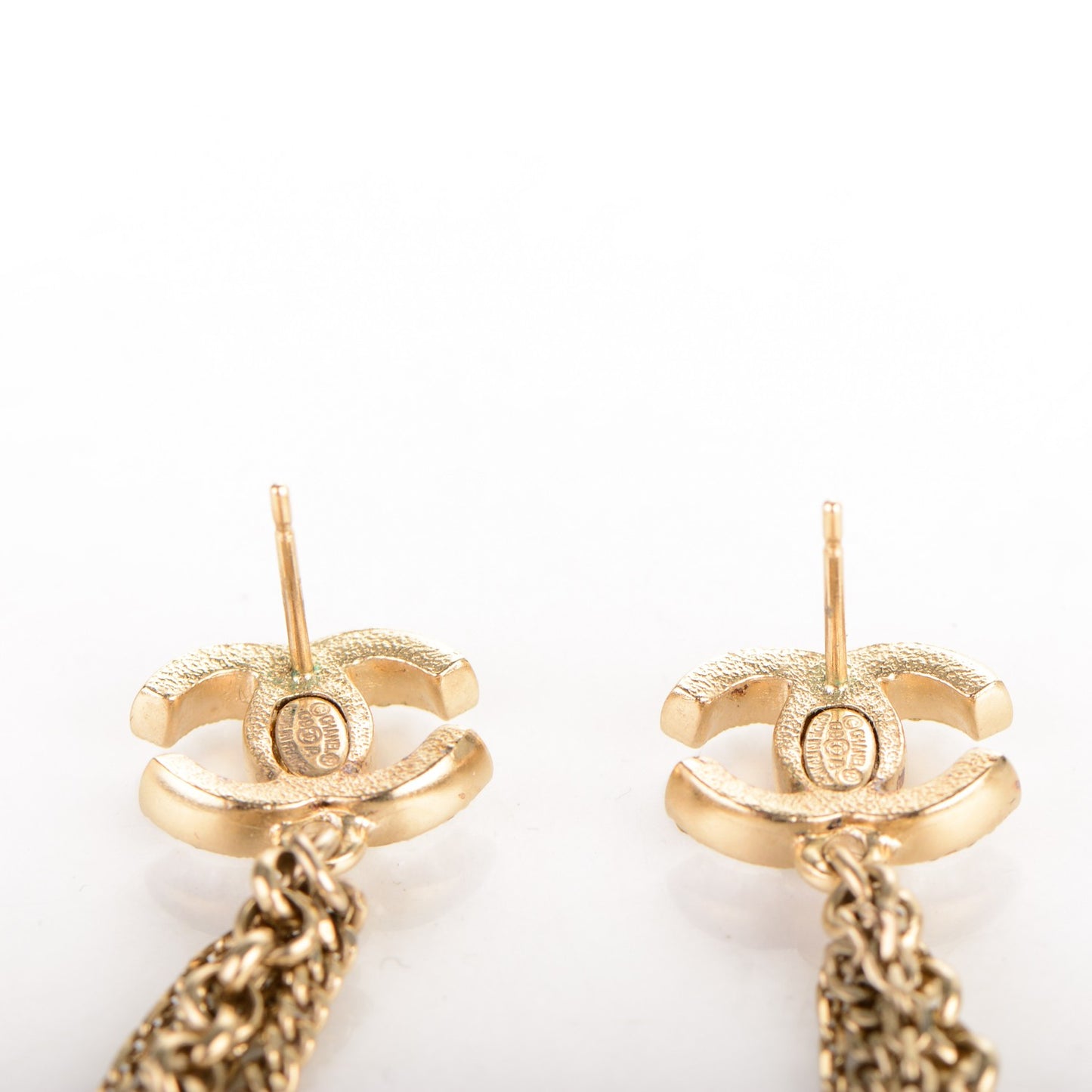 Crystal CC Pearl Dangle Earrings Gold