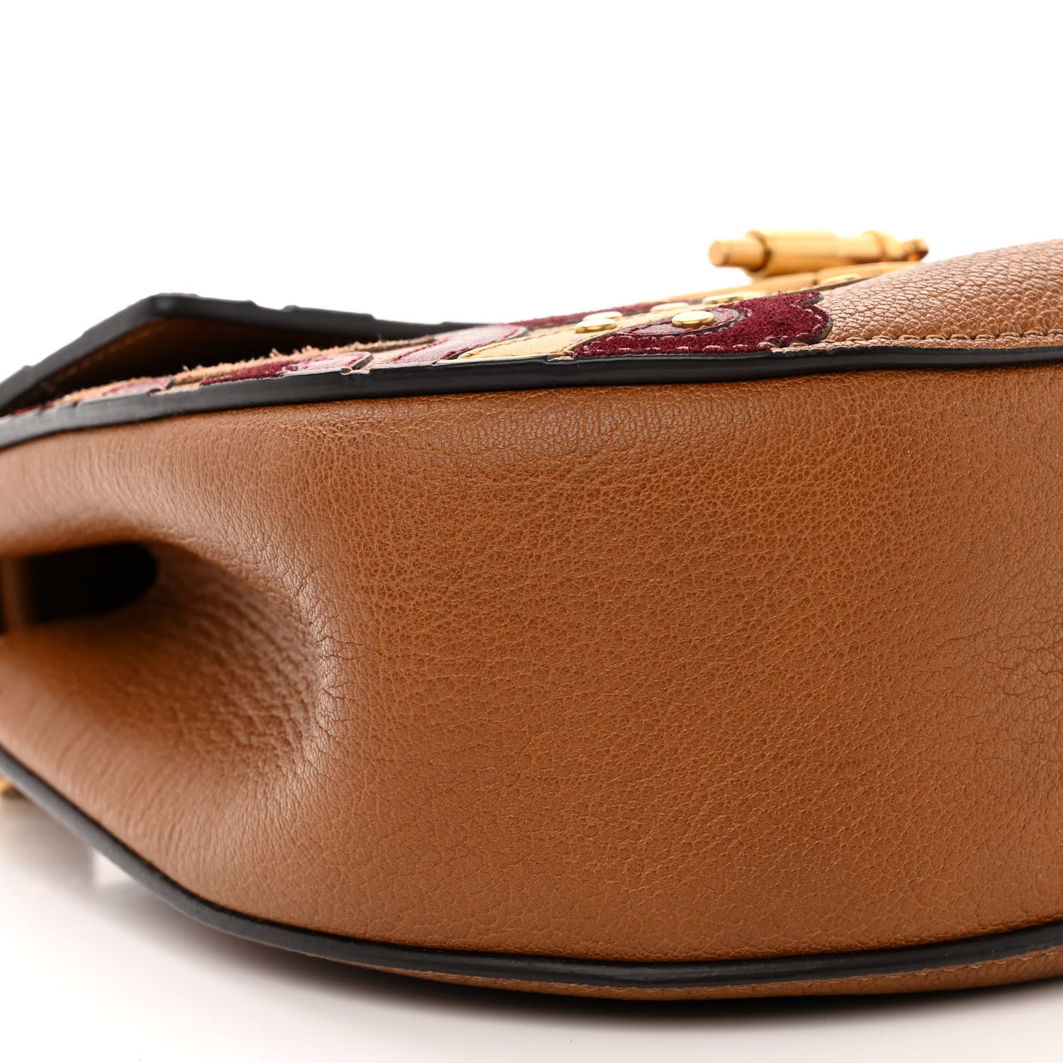 Chloe Calfskin Suede Floral Patchwork Studded Drew Shoulder Bag Caramel Multicolor 9 of 11