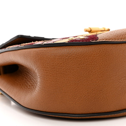 Chloe Calfskin Suede Floral Patchwork Studded Drew Shoulder Bag Caramel Multicolor 9 of 11