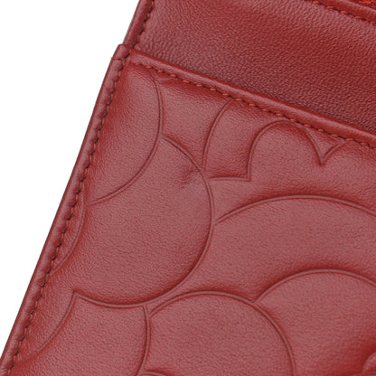Chanel Lambskin Camellia Embossed Wallet On Chain WOC Red 13 of 14