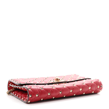 Valentino Garavani Lambskin Rockstud Spike Wallet on Chain Red 4 of 9
