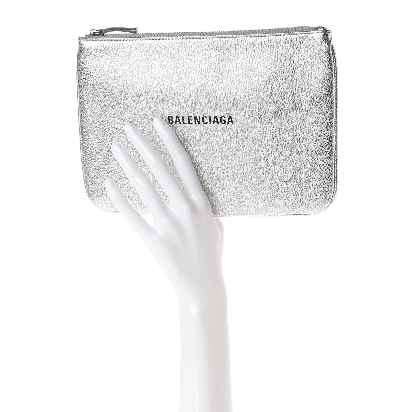 Metallic Goatskin Logo Large Everyday Zip Pouch Argent Black