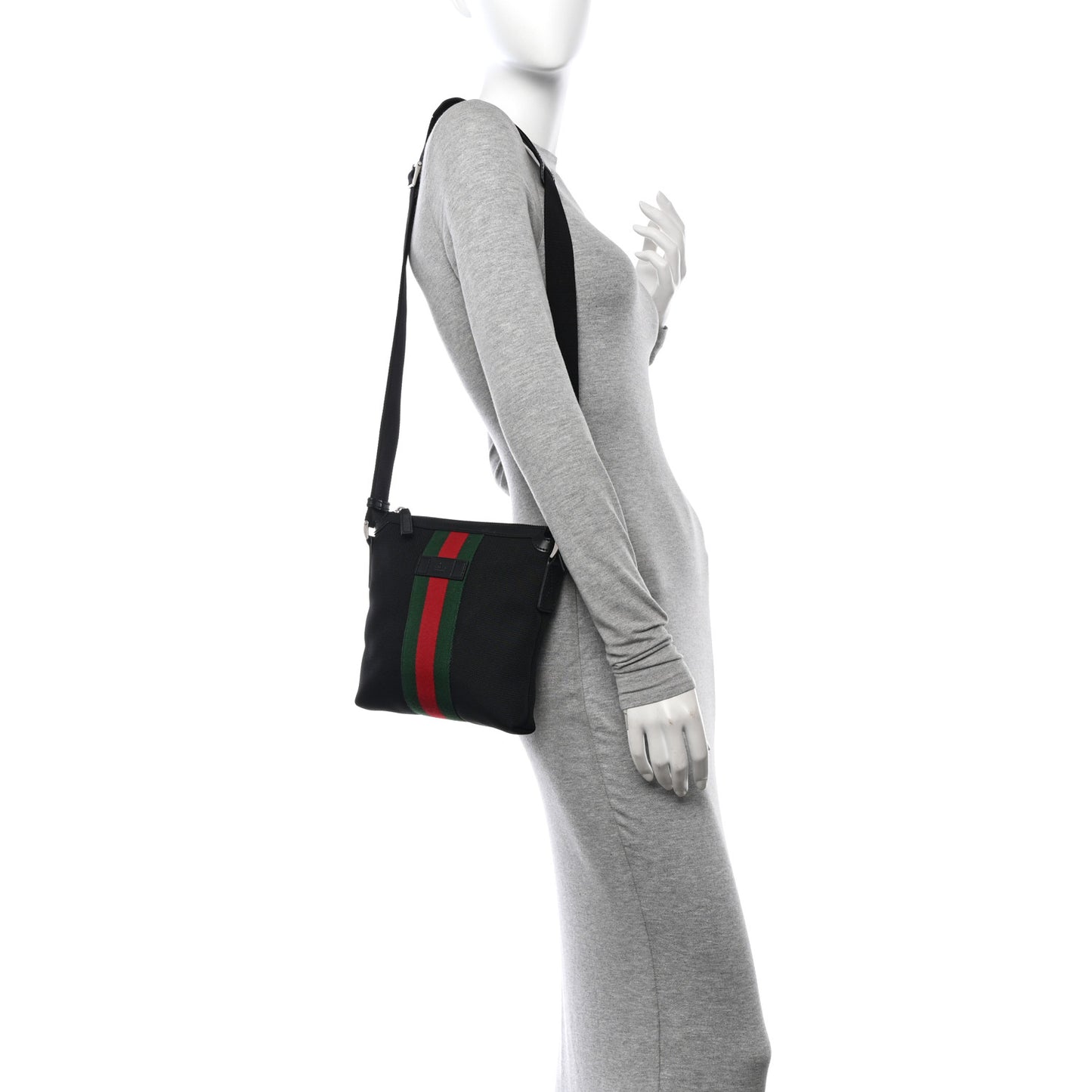 Techno Canvas Selleria Calfskin Web Small Flat Messenger Bag Black