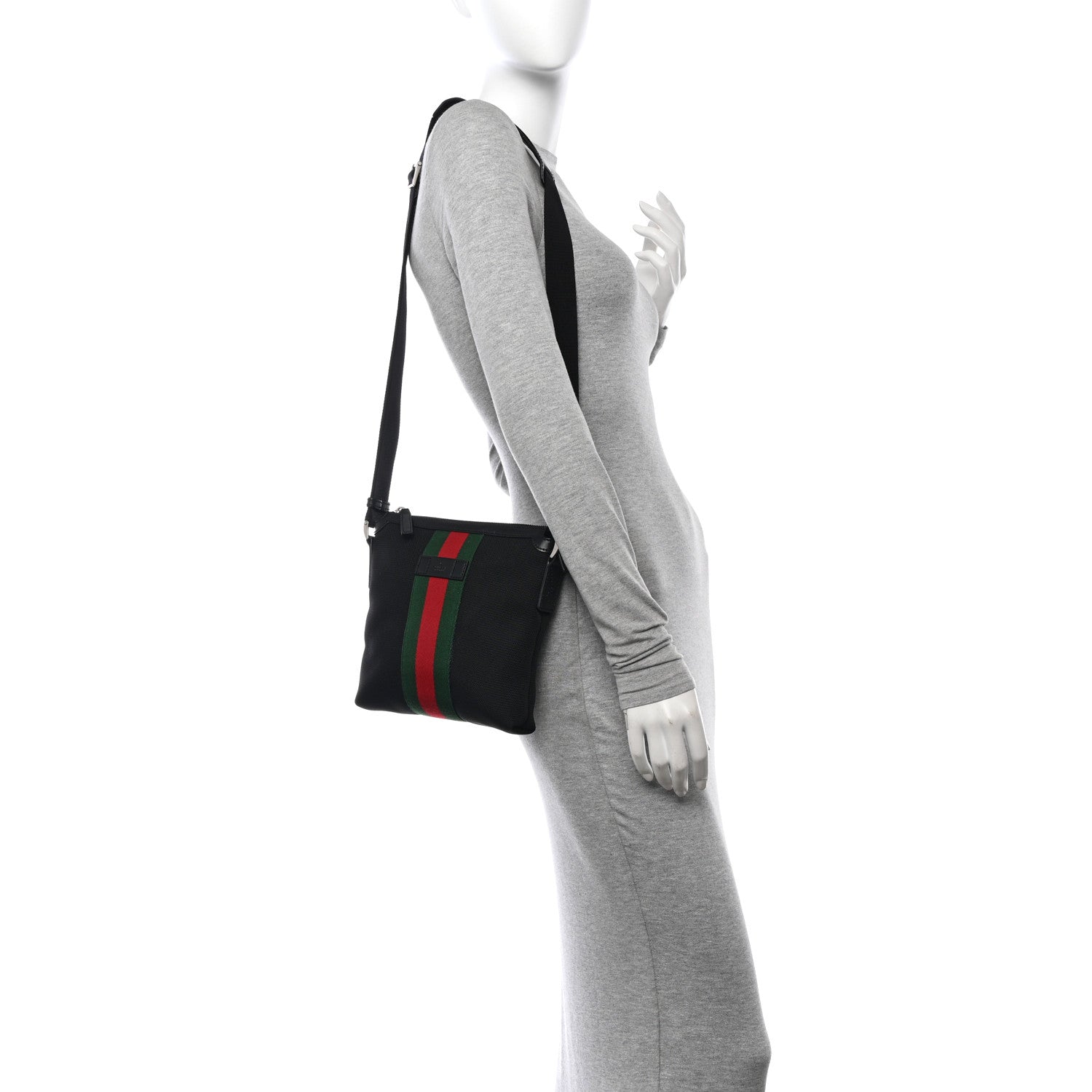 Gucci Techno Canvas Selleria Calfskin Web Small Flat Messenger Bag Black 2 of 10