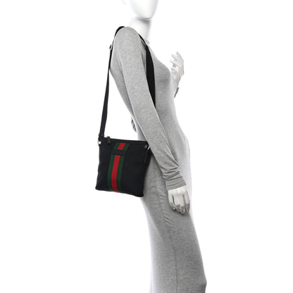 Gucci Techno Canvas Selleria Calfskin Web Small Flat Messenger Bag Black 2 of 10