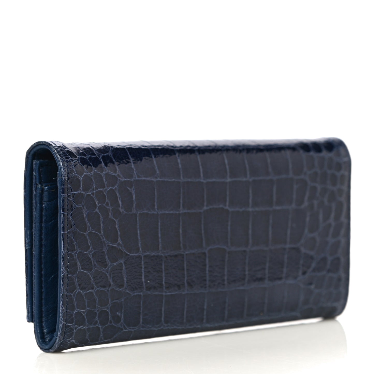 Patent Crocodile Embossed Saint Cocco Lux Continental Flap Wallet Bluette