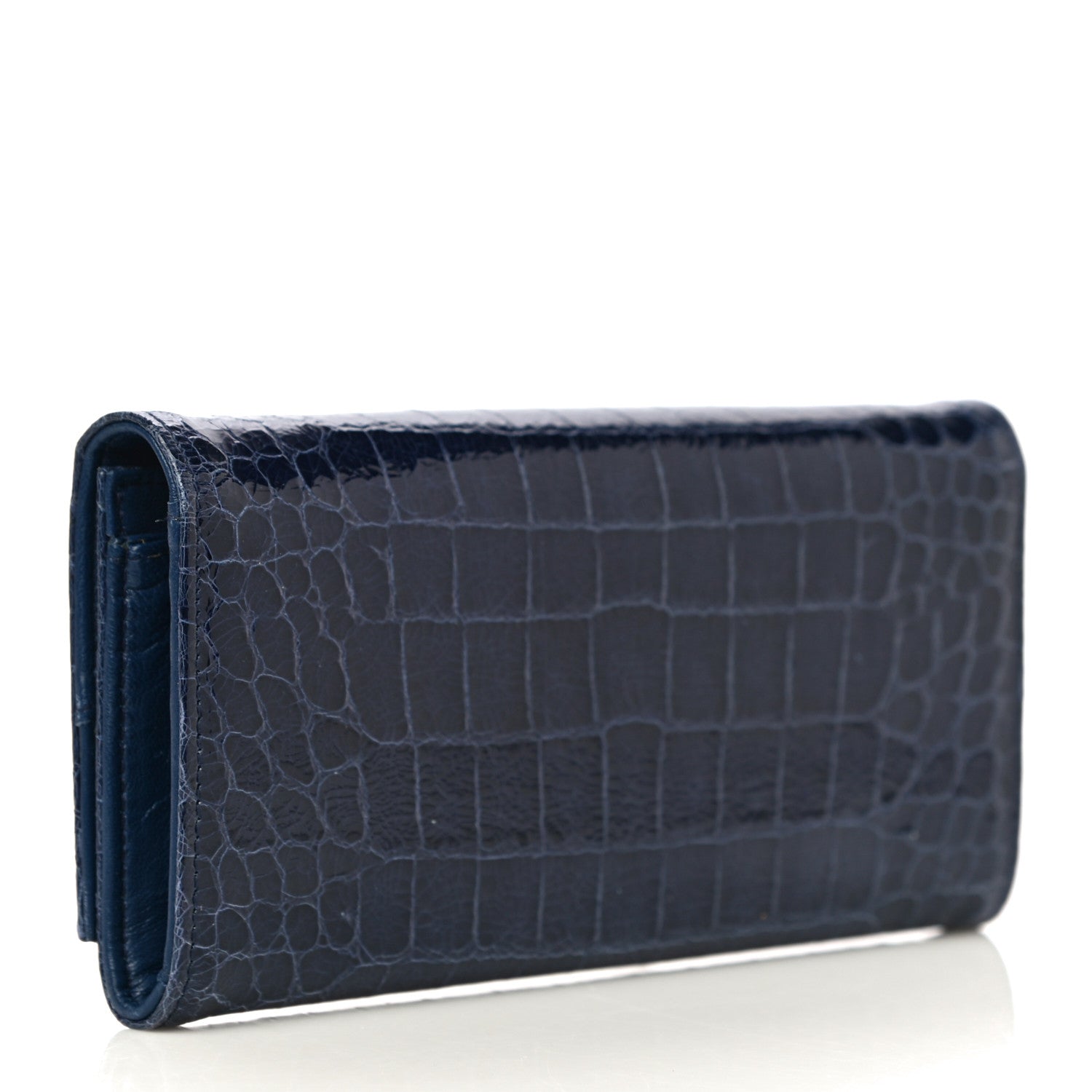 Miu Miu Patent Crocodile Embossed Saint Cocco Lux Continental Flap Wallet Bluette 3 of 18