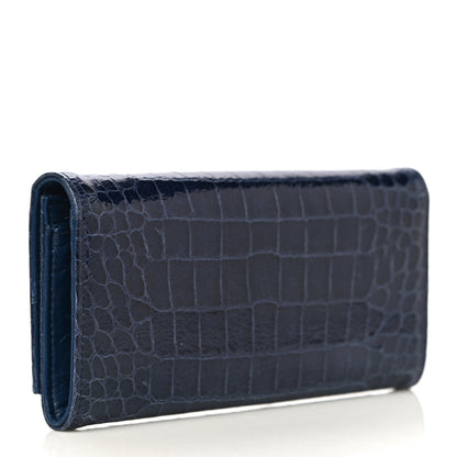 Miu Miu Patent Crocodile Embossed Saint Cocco Lux Continental Flap Wallet Bluette 3 of 18