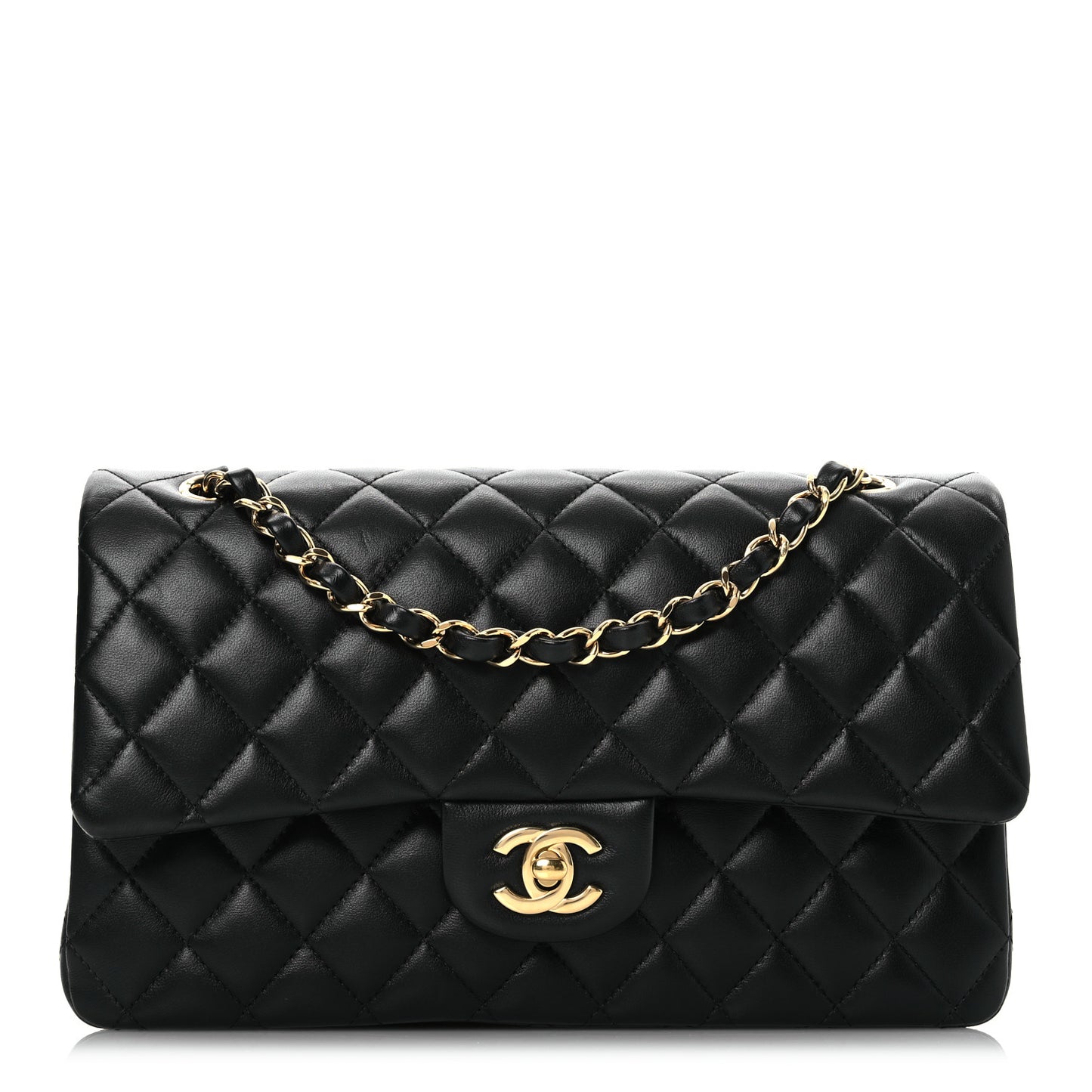 Lambskin Quilted Medium Double Flap Black