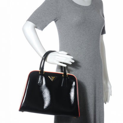 Prada Saffiano Vernice Pyramid Bag Black White Rosso 2 of 9