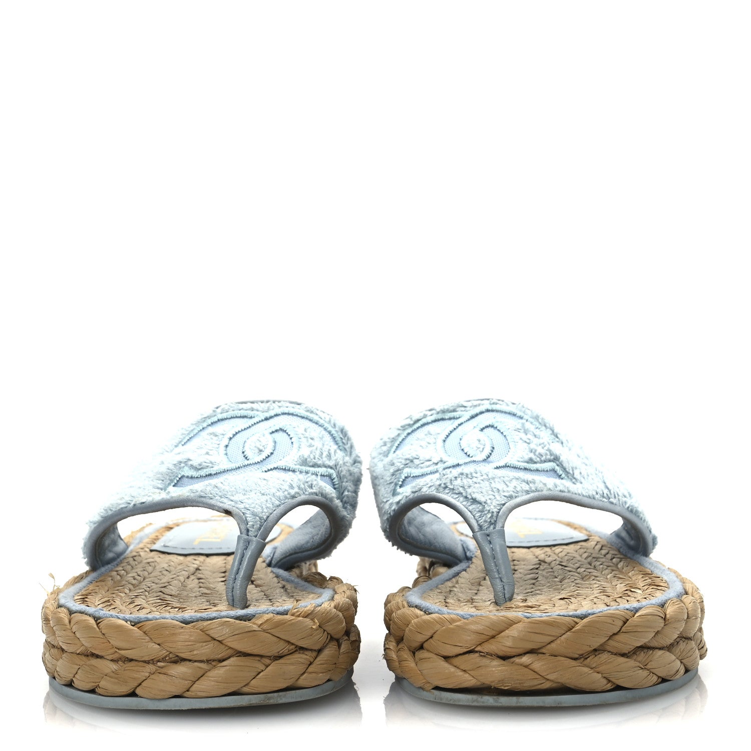 Chanel Terry Cloth Raffia CC Logo Thong Sandals 37 Blue 3 of 17