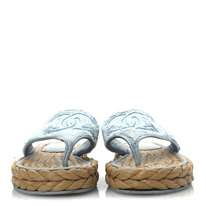 Chanel Terry Cloth Raffia CC Logo Thong Sandals 37 Blue 3 of 17