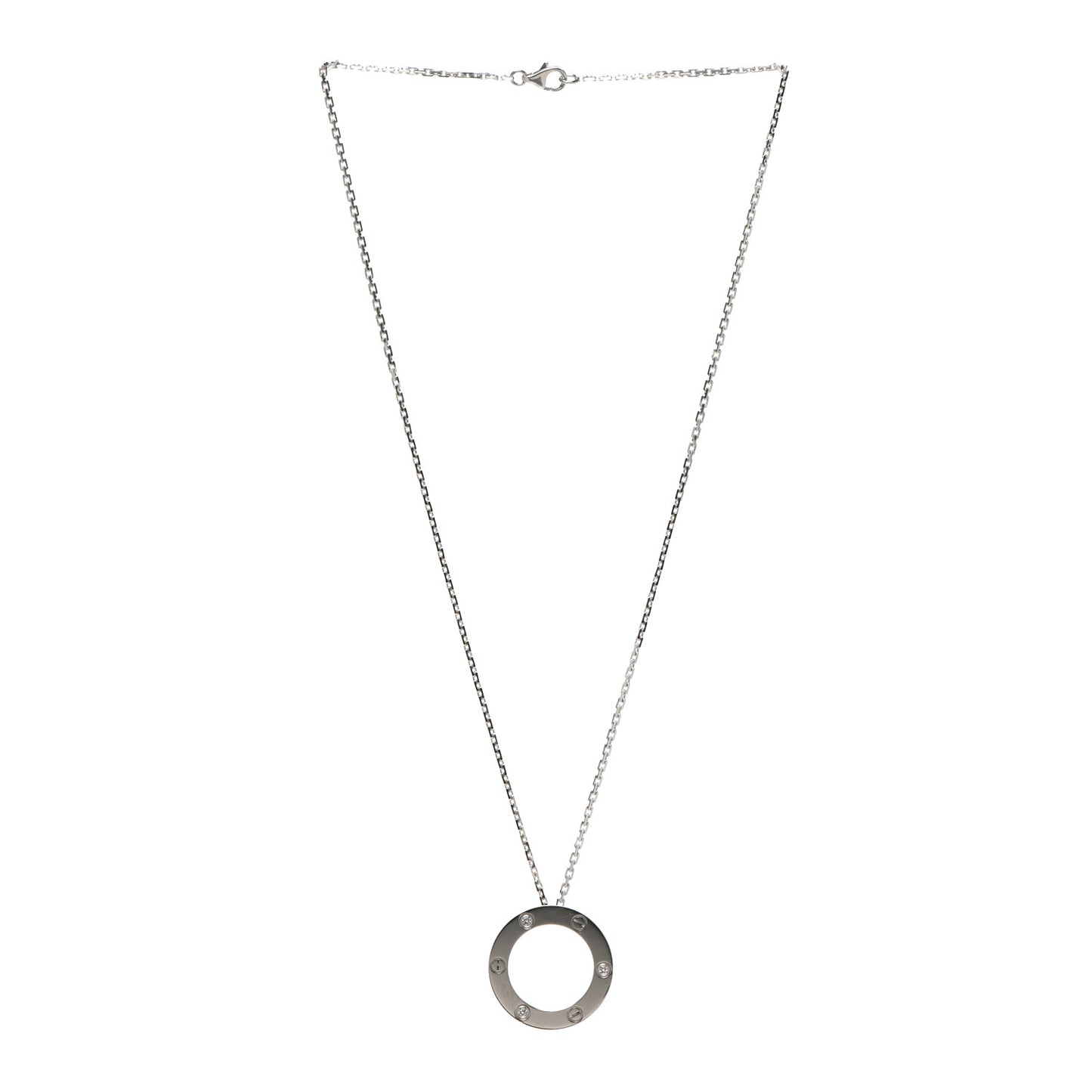 18K White Gold 3 Diamonds LOVE Pendant Necklace