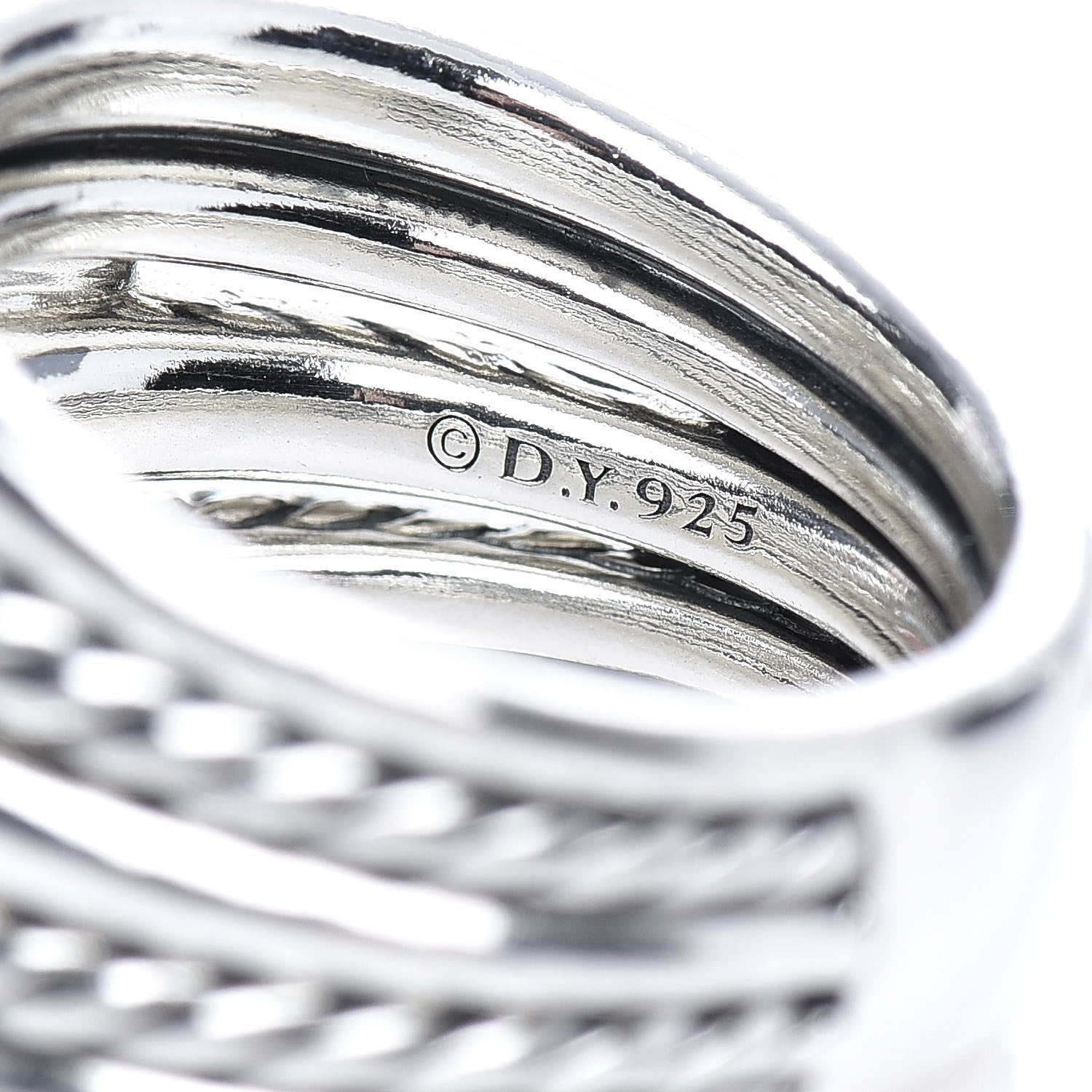 David Yurman Sterling Silver Diamond Thoroughbred Cushion Link Ring 54 7 5 of 5