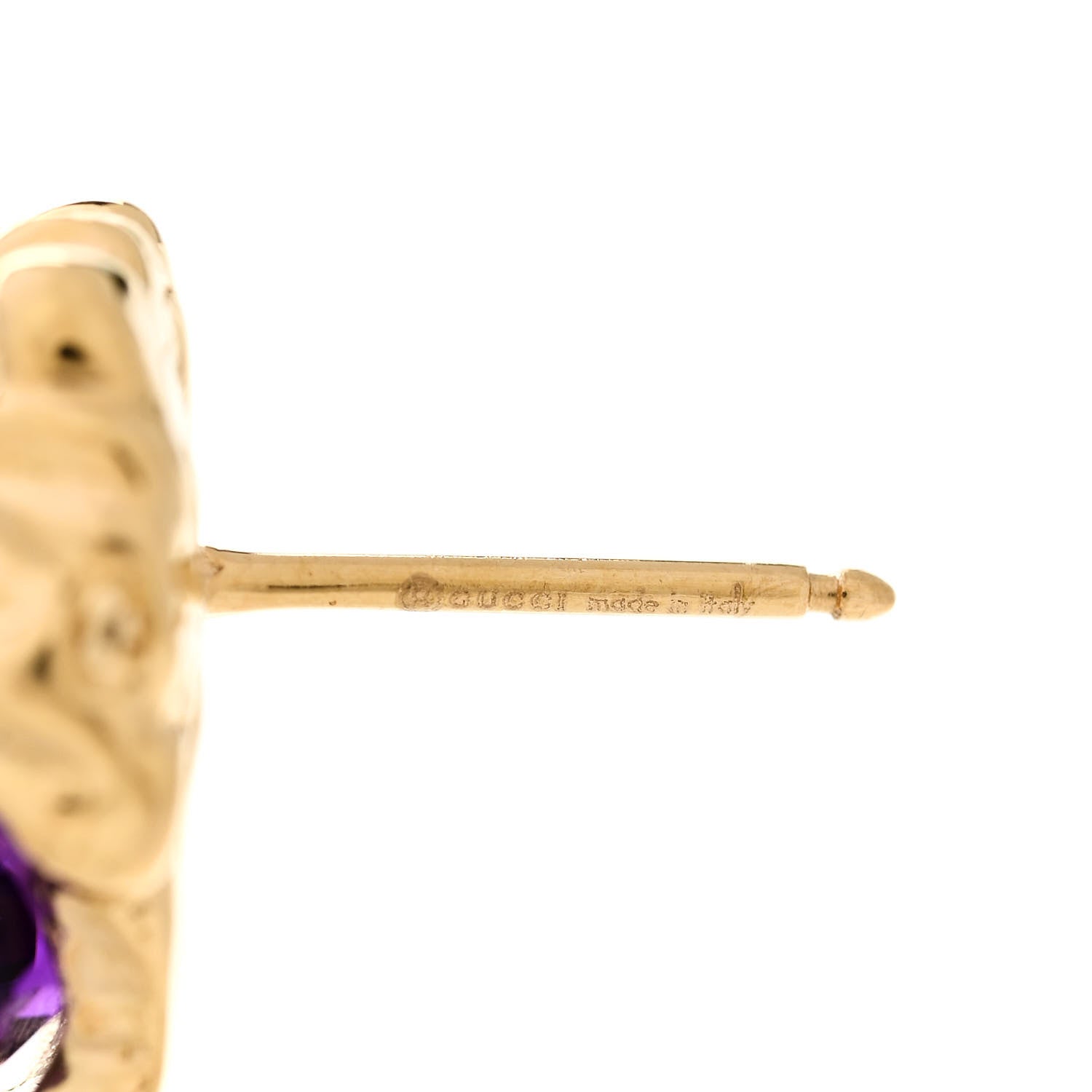 Gucci 18K Yellow Gold Diamond Amethyst Lion Head Stud Earrings 4 of 6