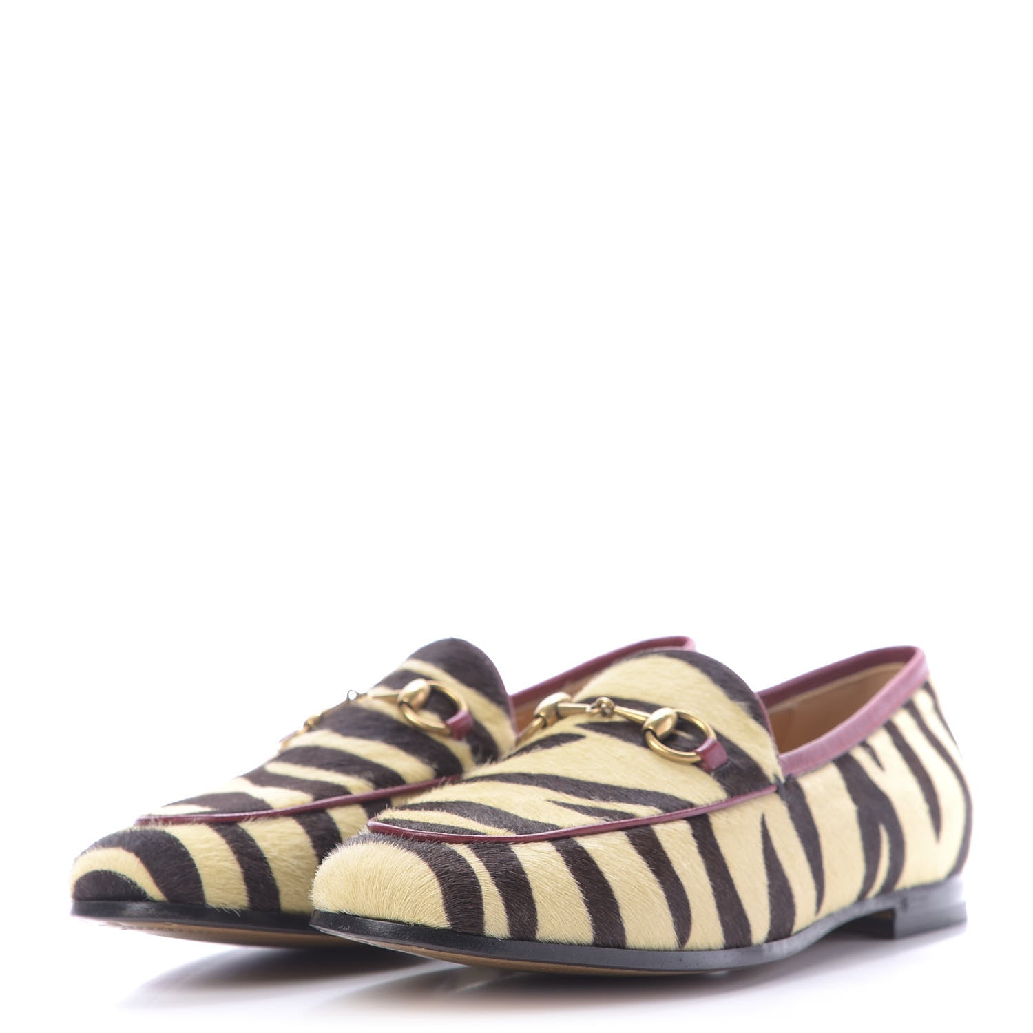 Gucci Calf Hair Tiger Print Womens Jordaan Loafers 37 Natural Black Romantic Cherry 3 of 11