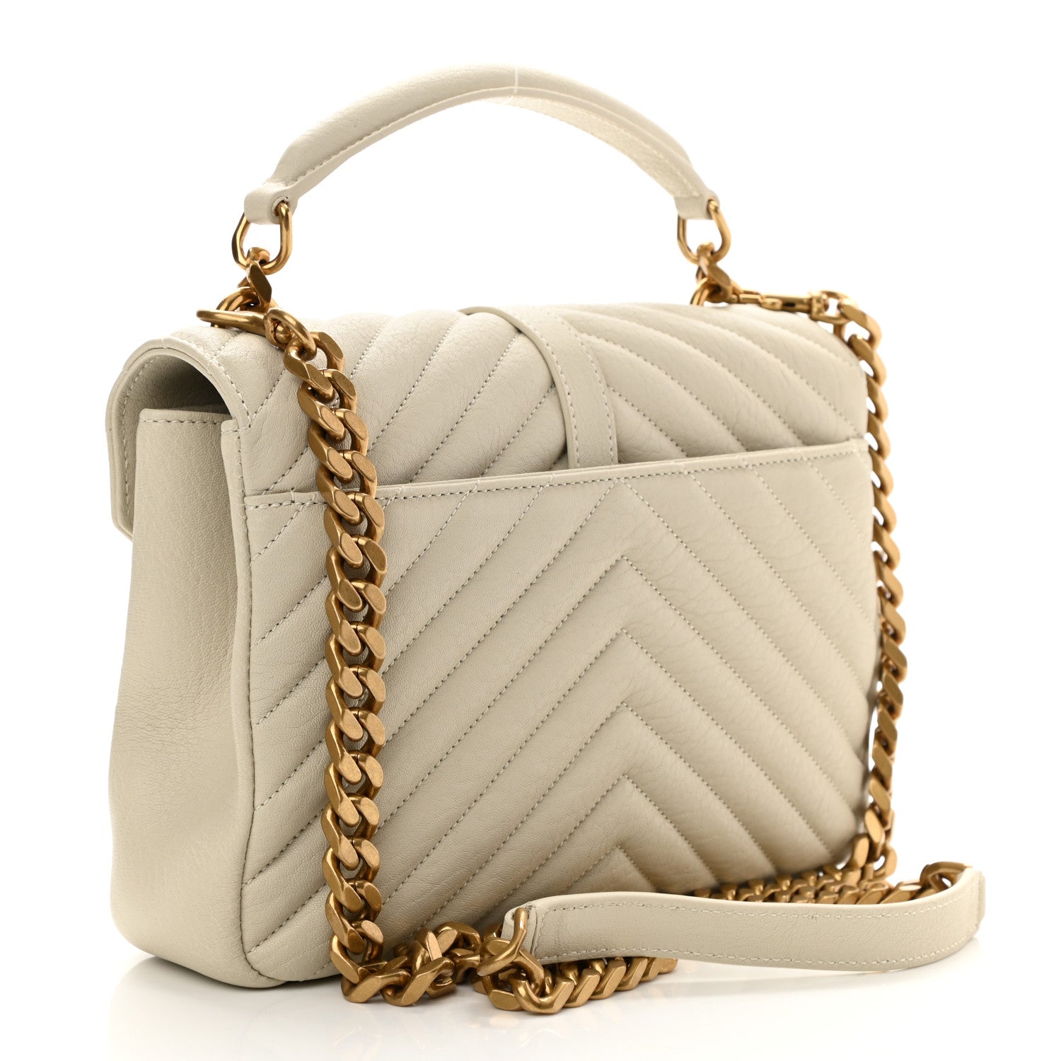 Saint Laurent Sheepskin Matelasse Chevron Monogram Medium College Bag Crema Soft 3 of 9