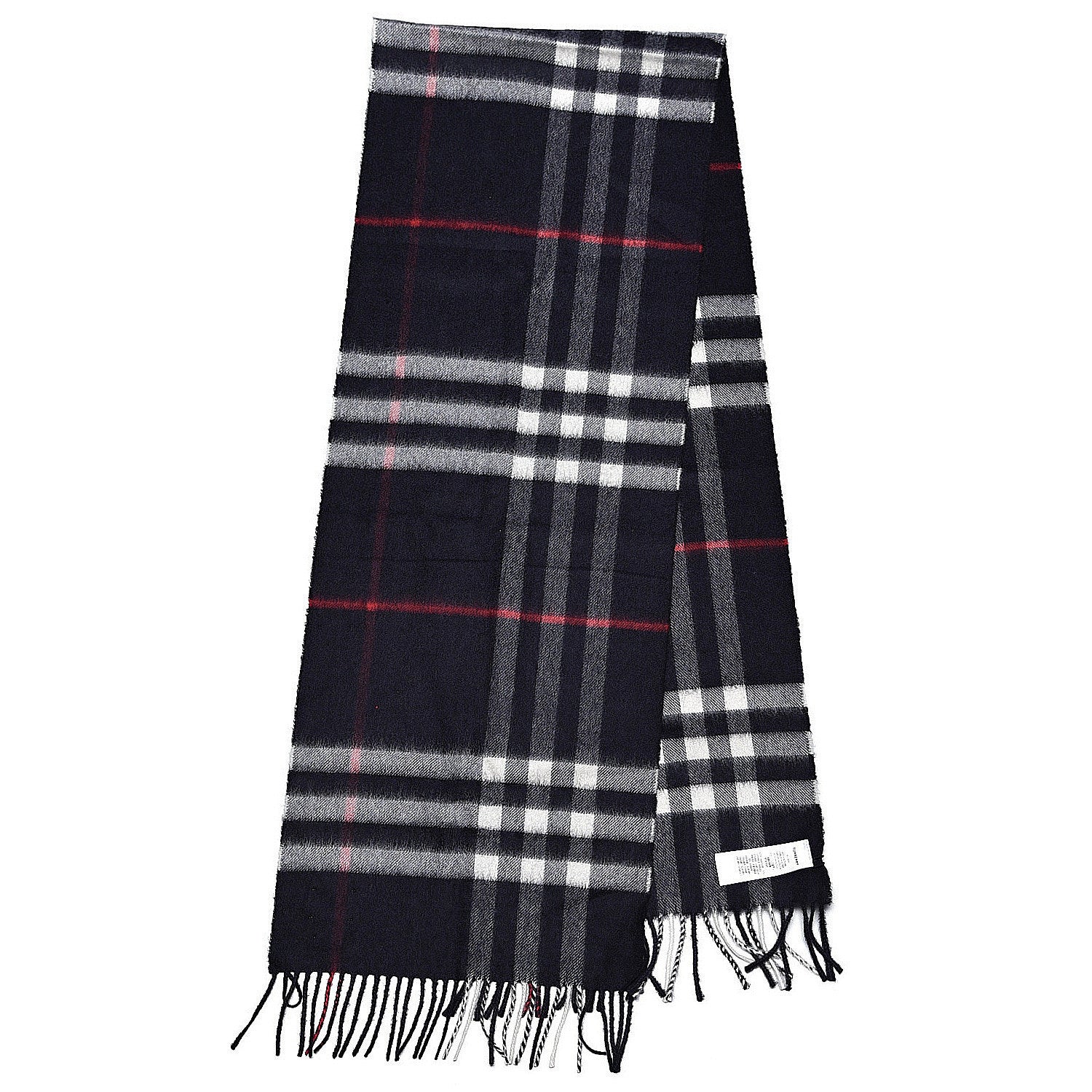 Burberry Cashmere Giant Check Fringe Scarf Navy 3 of 6