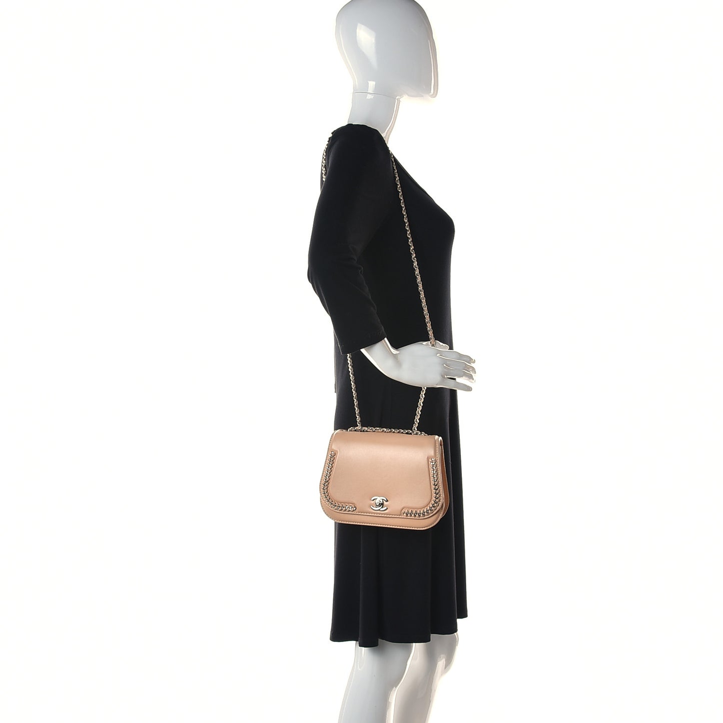 Calfskin Braided Small Chic Flap Light Beige