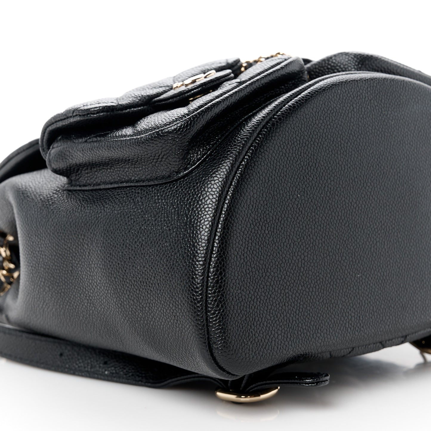 Shiny Caviar Quilted Medium Duma Pockets Drawstring Backpack Black