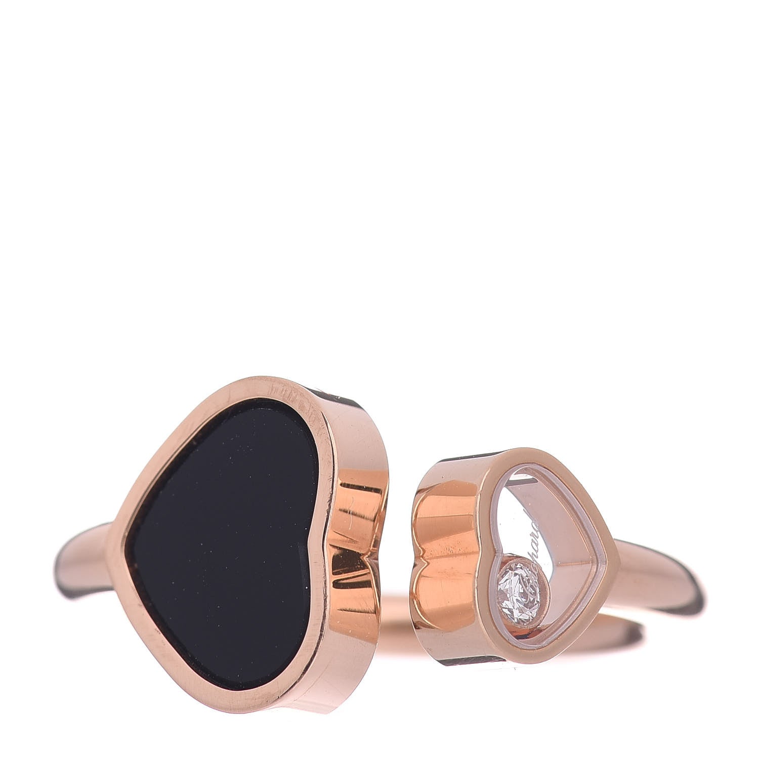 Chopard 18K Rose Gold Diamond Black Onyx Happy Hearts Ring 51 5.75 1 of 8