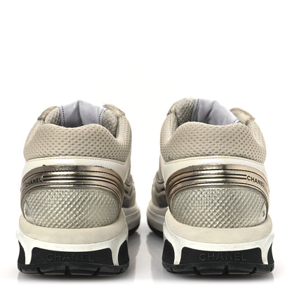 Chanel Fabric Laminated Calfskin Stretch CC Sneakers 39.5 Ivory White Silver 6 of 15