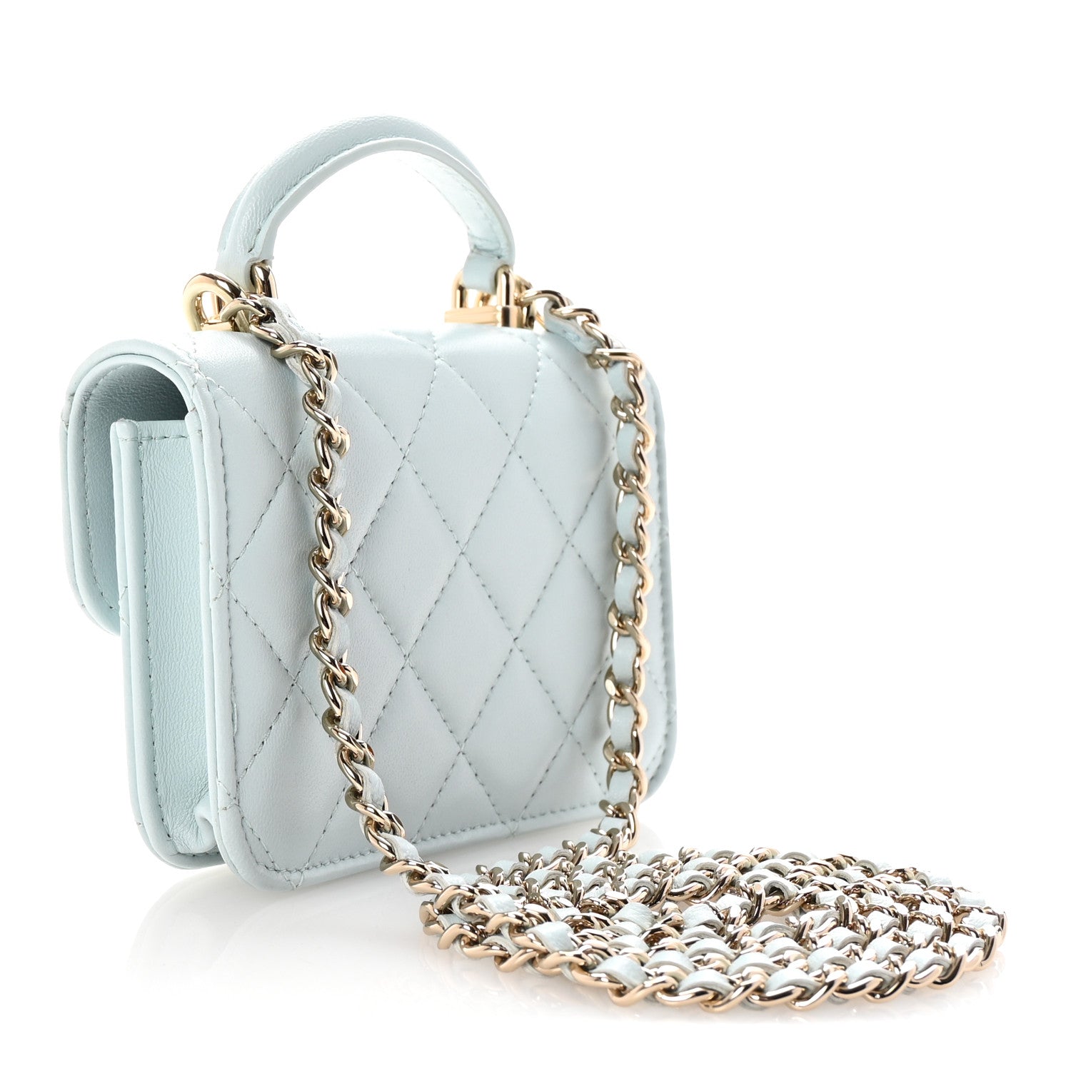 Chanel Lambskin Quilted Top Handle Flap Clutch With Chain Light Blue 3 of 12