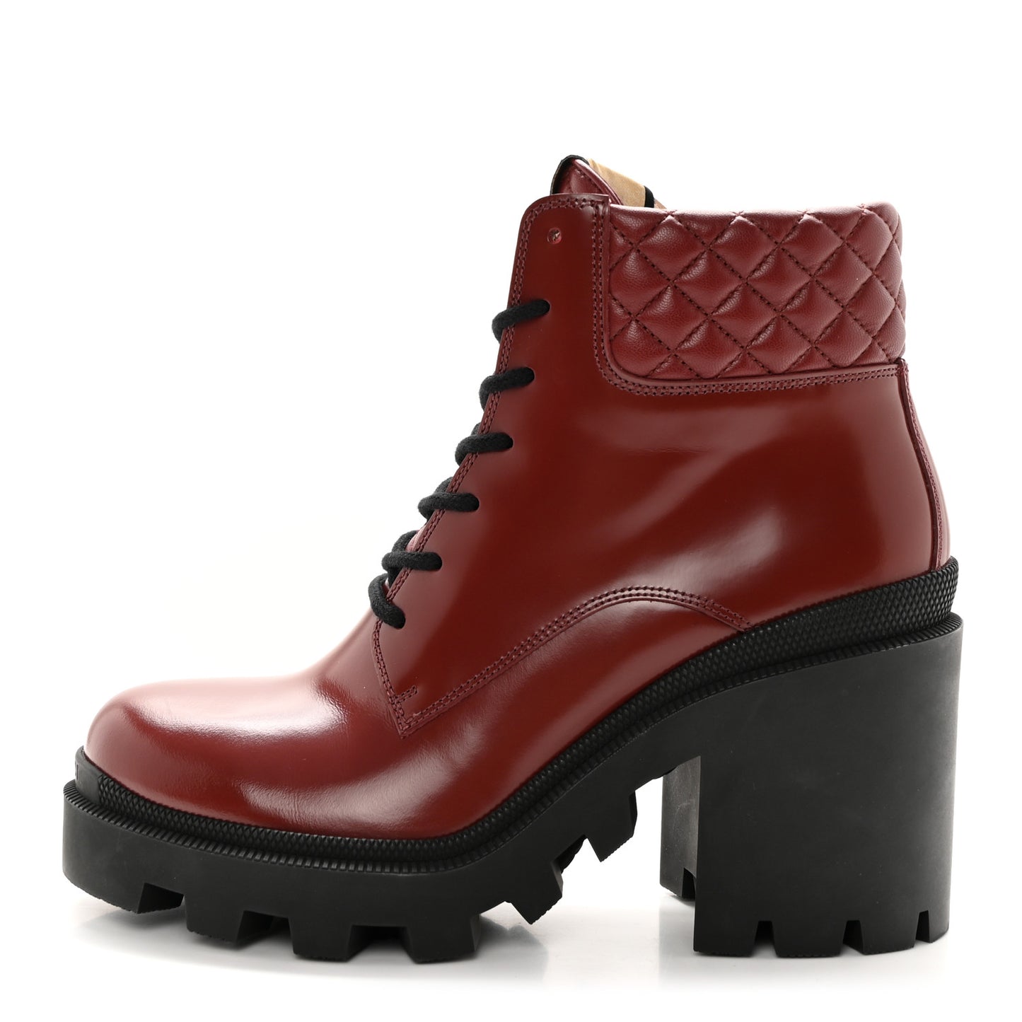 Magnum Calfskin Nappa Quilted Lace Up Ankle Boots 40.5 Garnet Red