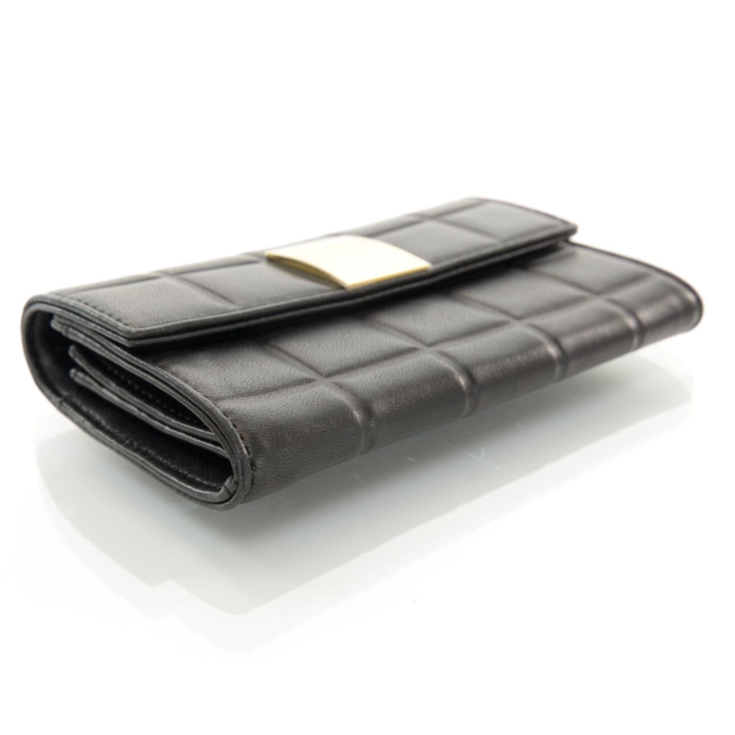 Leather Chocolate Bar Quilted Wallet Black