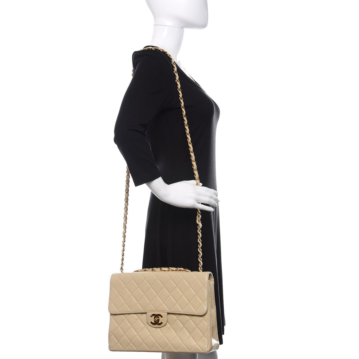 Lambskin Quilted Maxi Single Flap Beige