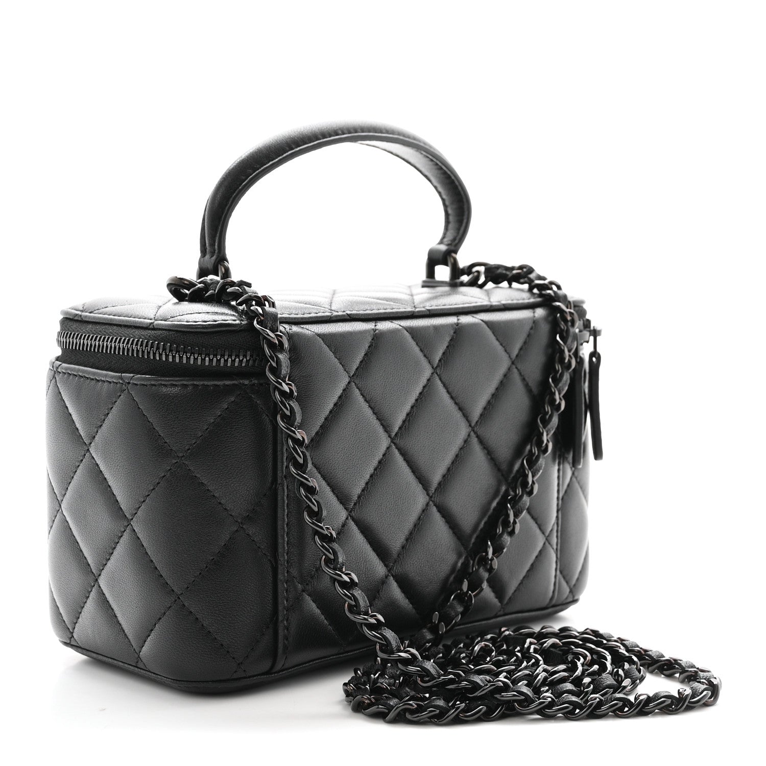 Chanel Lambskin Quilted Small Top Handle Vanity Case With Chain So Black 3 of 11
