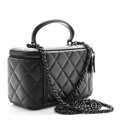 Chanel Lambskin Quilted Small Top Handle Vanity Case With Chain So Black 3 of 11